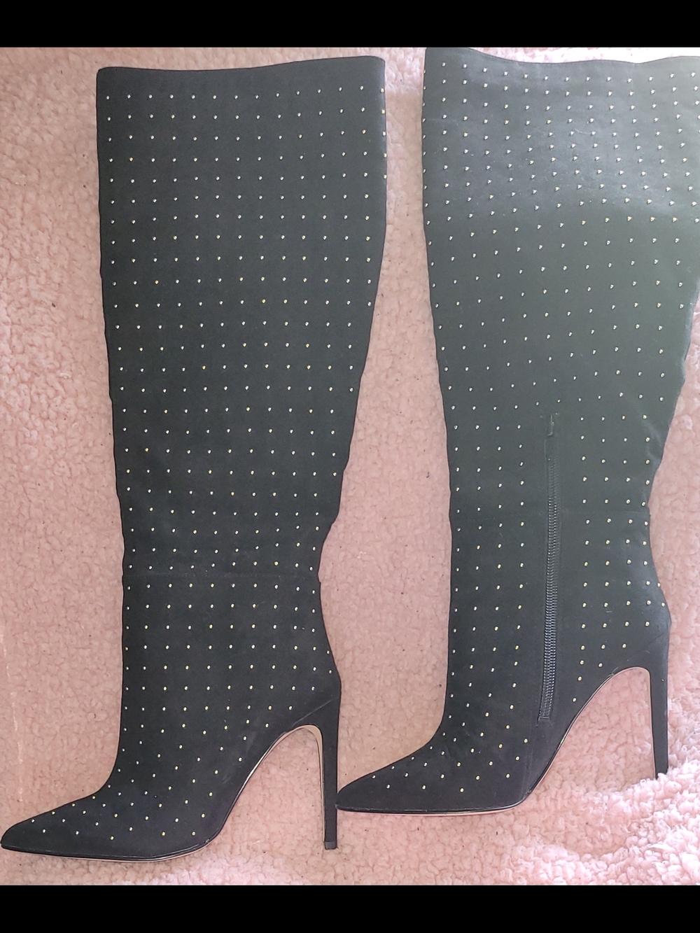 Guess Black Stiletto Boots with Gold Studs